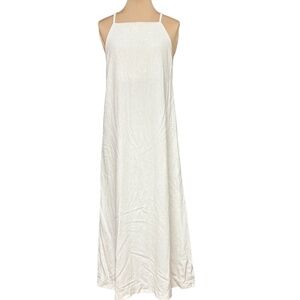 dress HERING beige S maxi side pockets unlined boho hippie indie festival